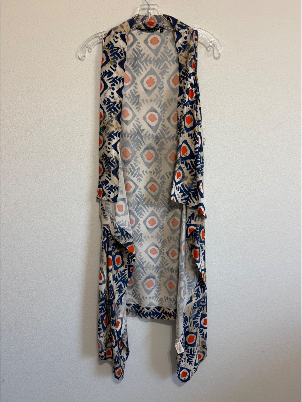 Melange Sleeveless Multicolor Geo Boho Open Front Cardigan Vest Women's Size M